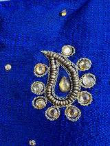 Blue Color Raw Silk Ready to Wear Blouse | Size 36 | Handwork Blouses | Padded Blouse | Readymade Blouses for Sarees | Blue Color Blouse - Kaash