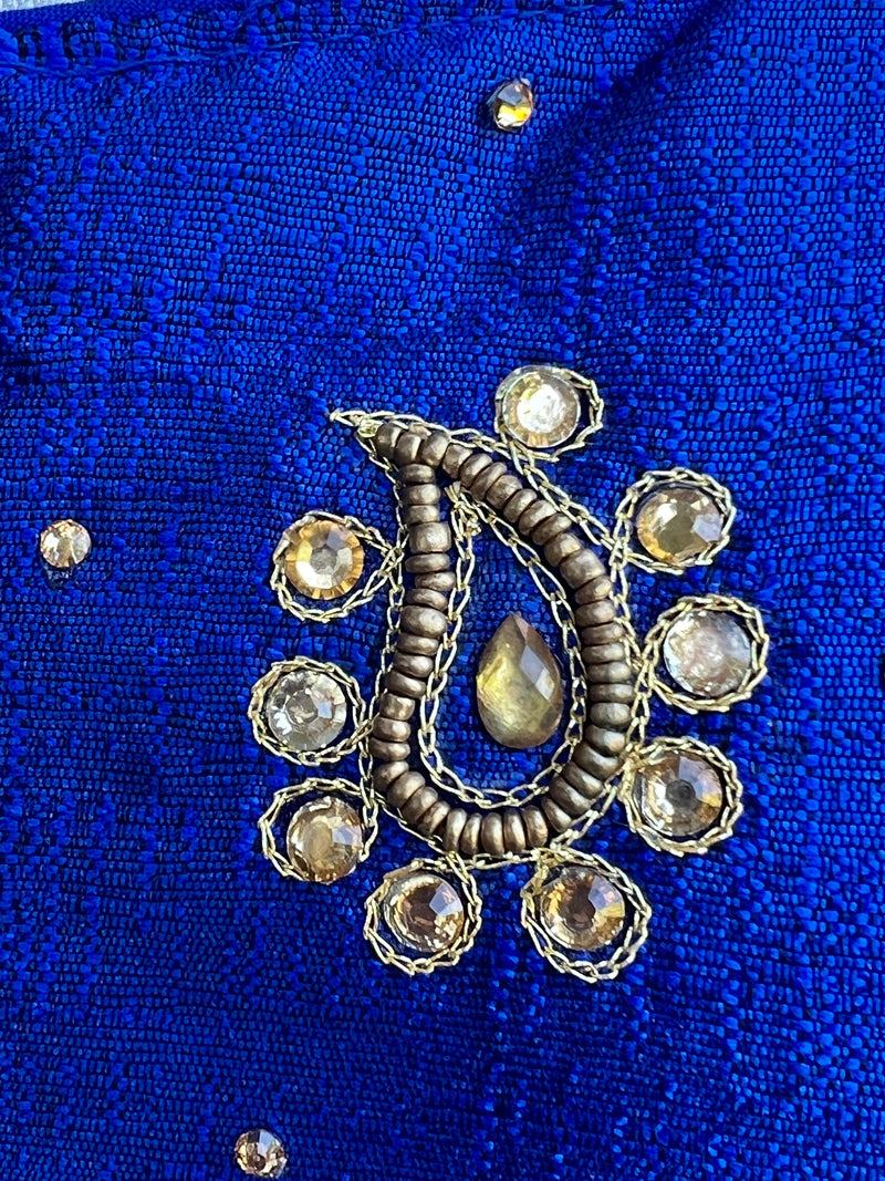 Blue Color Raw Silk Ready to Wear Blouse | Size 36 | Handwork Blouses | Padded Blouse | Readymade Blouses for Sarees | Blue Color Blouse - Kaash