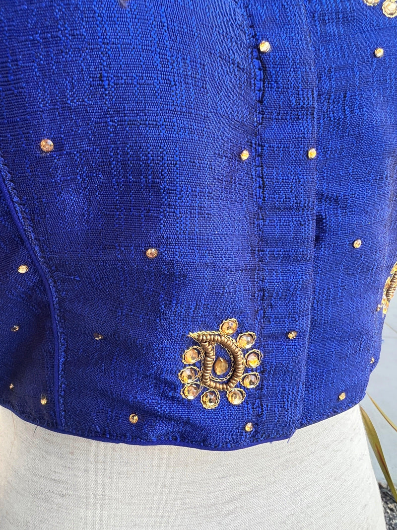 Blue Color Raw Silk Ready to Wear Blouse | Size 36 | Handwork Blouses | Padded Blouse | Readymade Blouses for Sarees | Blue Color Blouse - Kaash