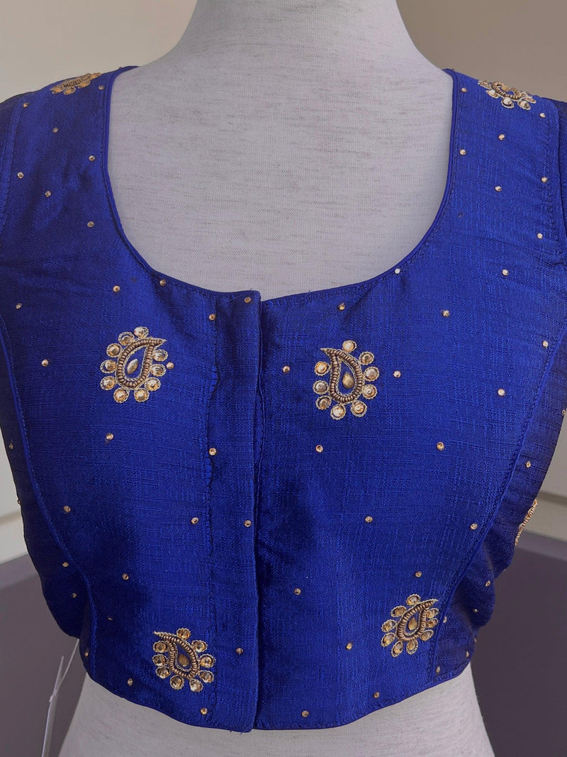Blue Color Raw Silk Ready to Wear Blouse | Size 36 | Handwork Blouses | Padded Blouse | Readymade Blouses for Sarees | Blue Color Blouse - Kaash