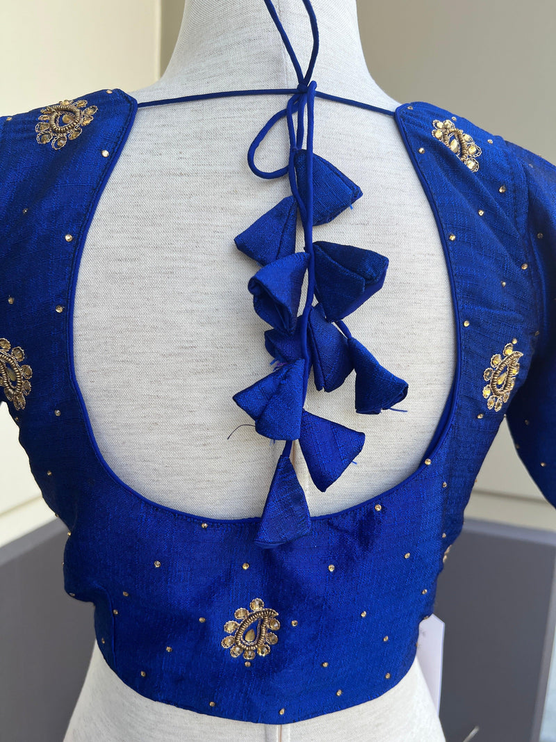 Blue Color Raw Silk Ready to Wear Blouse | Size 36 | Handwork Blouses | Padded Blouse | Readymade Blouses for Sarees | Blue Color Blouse - Kaash