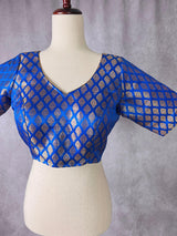 Blue Pure Banarasi (Size 40) ready-to-wear blouse with gold buttis with princess cut — Kaash Collection
