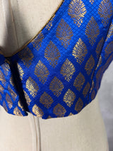 Blue Color Readymade Blouse with small Gold Buttis in Pure Banarasi | Readymade Blouses | Stitched Blouse | Kaash Collection - Kaash