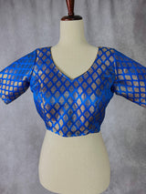 Blue Color Readymade Blouse with small Gold Buttis in Pure Banarasi | Readymade Blouses | Stitched Blouse | Kaash Collection - Kaash