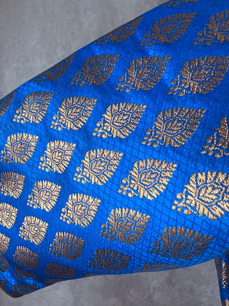 Blue Color Readymade Blouse with small Gold Buttis in Pure Banarasi | Readymade Blouses | Stitched Blouse | Kaash Collection - Kaash