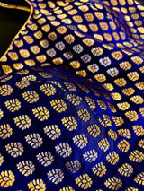 Blue Pure Banarasi Sleeveless ready-to-wear blouse with gold buttis sleeveless — Kaash Collection