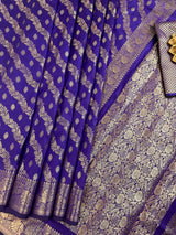 Blue Color Semi Banarasi Silk Saree with Muted Gold Zari Weave - Kaash