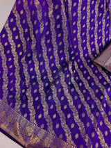 Blue Color Semi Banarasi Silk Saree with Muted Gold Zari Weave - Kaash