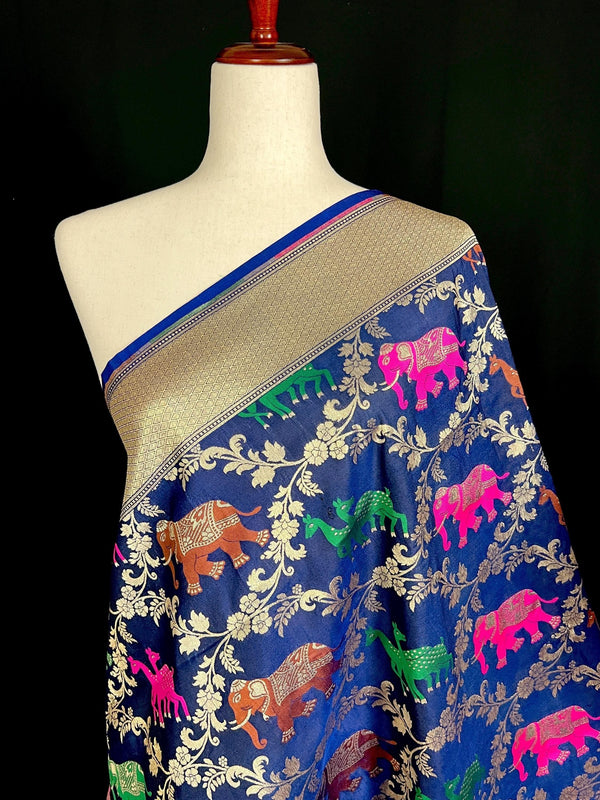 Blue Color Shikargah Dupatta Semi Banarasi Silk Dupatta | Meenakari Work | Benarasi Dupatta | Gift For Her - Kaash