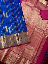 Blue pure kanjivaram kanchipuram silk saree with muted gold zari weave — Kaash Collection