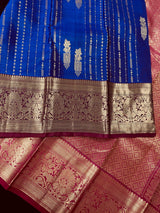 Blue pure kanjivaram kanchipuram silk saree with muted gold zari weave — Kaash Collection