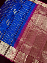 Blue pure kanjivaram kanchipuram silk saree with muted gold zari weave — Kaash Collection