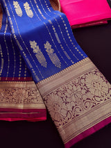 Blue pure kanjivaram kanchipuram silk saree with muted gold zari weave — Kaash Collection