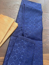 Blue men's kurta pajama in soft silk (non-pure) with embossed embroidery design — Kaash Collection