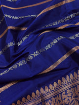 Blue Pure Banarasi Katan Silk Saree with Copper and Sliver Zari - Kaash