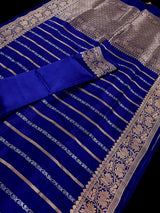 Blue Pure Banarasi Katan Silk Saree with Copper and Sliver Zari - Kaash