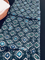 Peacock Blue Ikkat men's kurta pajama in soft silk (non-pure, crepe-like) with ikkat digital print — Kaash Collection