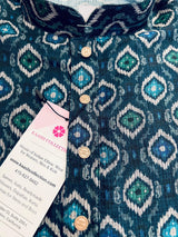 Peacock Blue Ikkat men's kurta pajama in soft silk (non-pure, crepe-like) with ikkat digital print — Kaash Collection