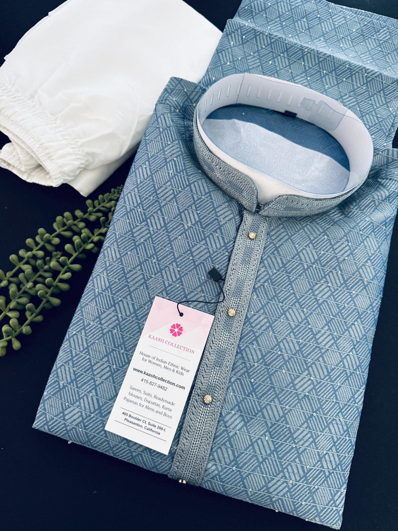 Bluish Grey Color Men Kurta – Grey Blue Kurta for Men - Kaash