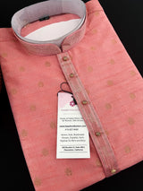 Blush Pink designer Men Kurta Pajama Set with Weave Work | Raw Silk Men Ethnic Wear| Designer Men Wear | Pink Color Kurta - Kaash
