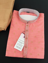 Blush Pink designer Men Kurta Pajama Set with Weave Work | Raw Silk Men Ethnic Wear| Designer Men Wear | Pink Color Kurta - Kaash