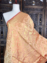 Blush/Skin Pink Banarasi Pastel dupatta in soft silk (non-pure) with floral jaal with gold zari — Kaash Collection