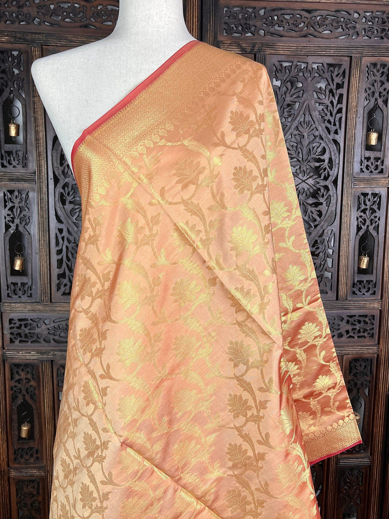 Blush/Skin Pink Banarasi Soft Silk Dupatta | Floral Dupatta | Soft and Light Weight Dupatta | Silk Dupatta | Stole | Scarf | Gift For Her - Kaash