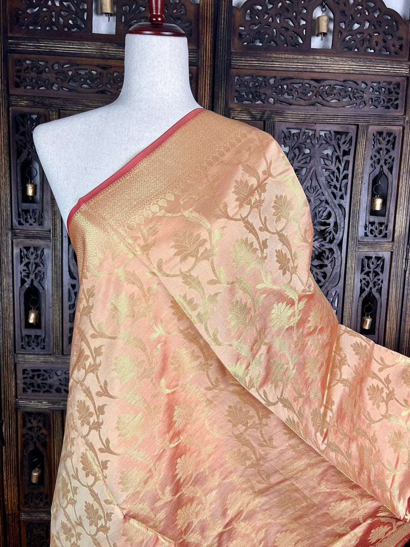 Blush/Skin Pink Banarasi Soft Silk Dupatta | Floral Dupatta | Soft and Light Weight Dupatta | Silk Dupatta | Stole | Scarf | Gift For Her - Kaash