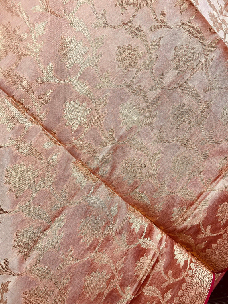 Blush/Skin Pink Banarasi Soft Silk Dupatta | Floral Dupatta | Soft and Light Weight Dupatta | Silk Dupatta | Stole | Scarf | Gift For Her - Kaash