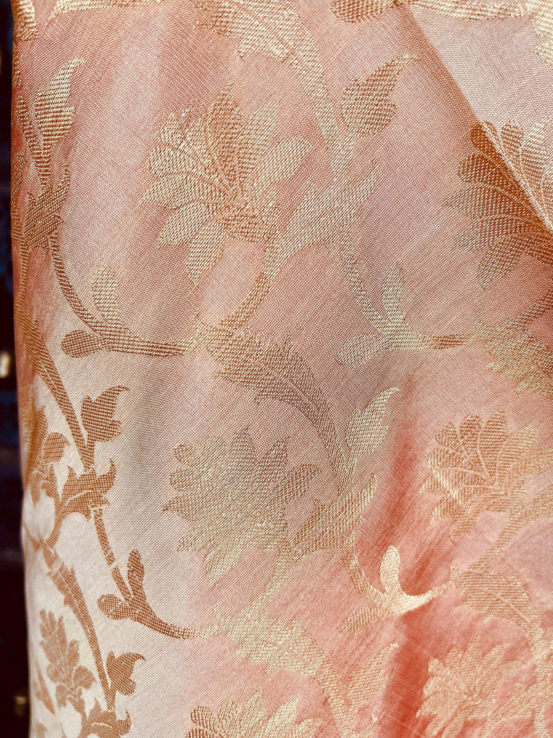 Blush/Skin Pink Banarasi Soft Silk Dupatta | Floral Dupatta | Soft and Light Weight Dupatta | Silk Dupatta | Stole | Scarf | Gift For Her - Kaash