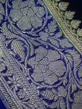 Bottle Green and Royal Blue pure banarasi chiffon silk saree with silver zari weave — Kaash Collection