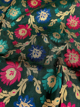Bottle Green Semi Banarasi Floral dupatta in semi banarasi soft silk with floral jaal with meenakari & muted gold zari — Kaash Collection