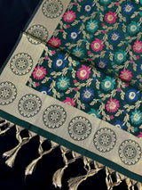 Bottle Green Semi Banarasi Floral dupatta in semi banarasi soft silk with floral jaal with meenakari & muted gold zari — Kaash Collection