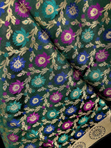 Bottle Green Semi Banarasi Floral dupatta in semi banarasi soft silk with floral jaal with meenakari & muted gold zari — Kaash Collection