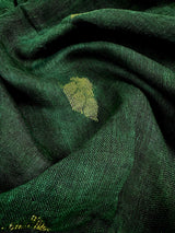 Bottle Green Color Linen Handloom Saree with Floral Pattern | Linen Saree | Handwoven Sarees | Gift for Her | Bengal Sarees | Meenakari - Kaash