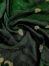 Bottle Green Color Linen Handloom Saree with Floral Pattern | Linen Saree | Handwoven Sarees | Gift for Her | Bengal Sarees | Meenakari - Kaash