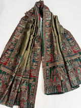 Bottle Green kani silk Kashmiri shawl with moonlight mughal kani weave — Kaash Collection