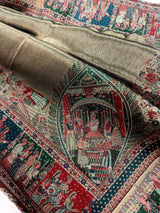Bottle Green kani silk Kashmiri shawl with moonlight mughal kani weave — Kaash Collection