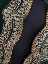 Bottle Green net dupatta with gold zari, sequin & beads — Kaash Collection
