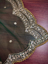 Bottle Green net dupatta with gold zari, sequin & beads — Kaash Collection