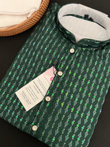 Bottle Green men's kurta pajama in premium silk with all-over sequin & embroidery on premium silk — Kaash Collection
