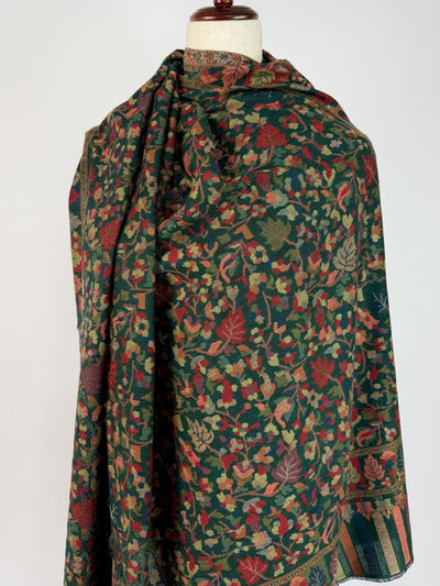 Bottle Green Pure Pashmina Kani Weave Kashmiri Shawl - Kaash