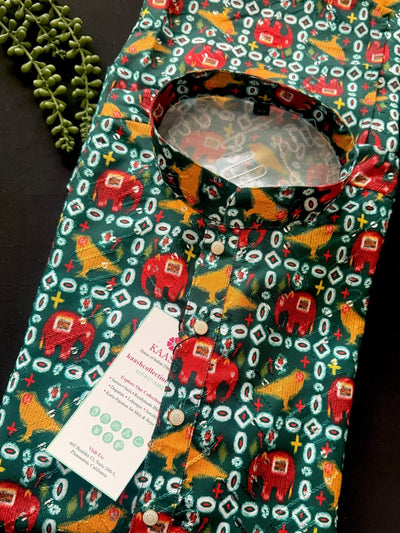 Bottle Green Soft Silk Kurta with Patola Pattern Prints with Sequin and Thread - Kaash