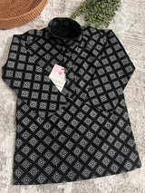 Boys Black Color Premium Cotton Silk Kurta Pajama Set with Self design Butti - Kaash
