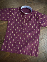 Eggplant Purple Father-Son Cotton 2-piece kurta pajama set for boys with small gold zari buttis — Kaash Collection