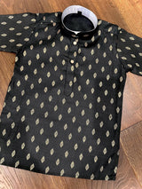 Black Father-Son Cotton 2-piece kurta pajama set for boys with small gold zari buttis — Kaash Collection