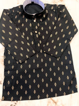 Black Father-Son Cotton 2-piece kurta pajama set for boys with small gold zari buttis — Kaash Collection