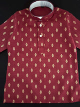 Maroon Father-Son Cotton 2-piece kurta pajama set for boys with small gold zari buttis — Kaash Collection
