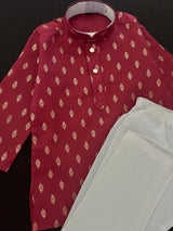 Maroon Father-Son Cotton 2-piece kurta pajama set for boys with small gold zari buttis — Kaash Collection