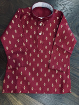 Maroon Father-Son Cotton 2-piece kurta pajama set for boys with small gold zari buttis — Kaash Collection